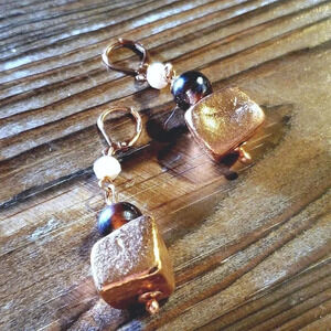 Handcrafted Nepal Copper Dipped Baroque Brass Beads Earrings